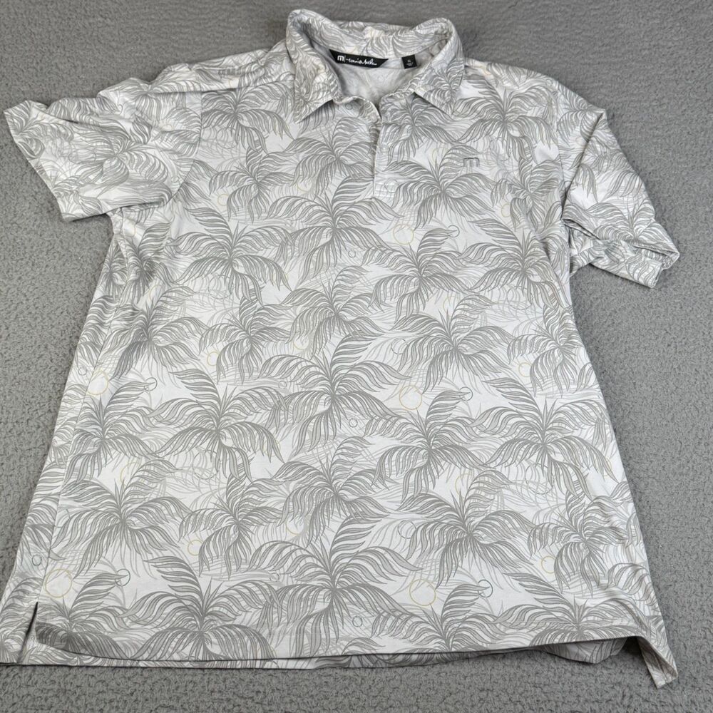 TRAVIS MATHEW Polo Shirt XL Golf Gray White Palm Leaf Performance Pima Cotton